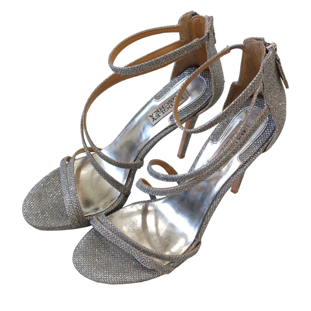 Badgley Mischka Womens Heels‎ Shoes 7.5 Glam Hollywood Silver Metallic Stilettos